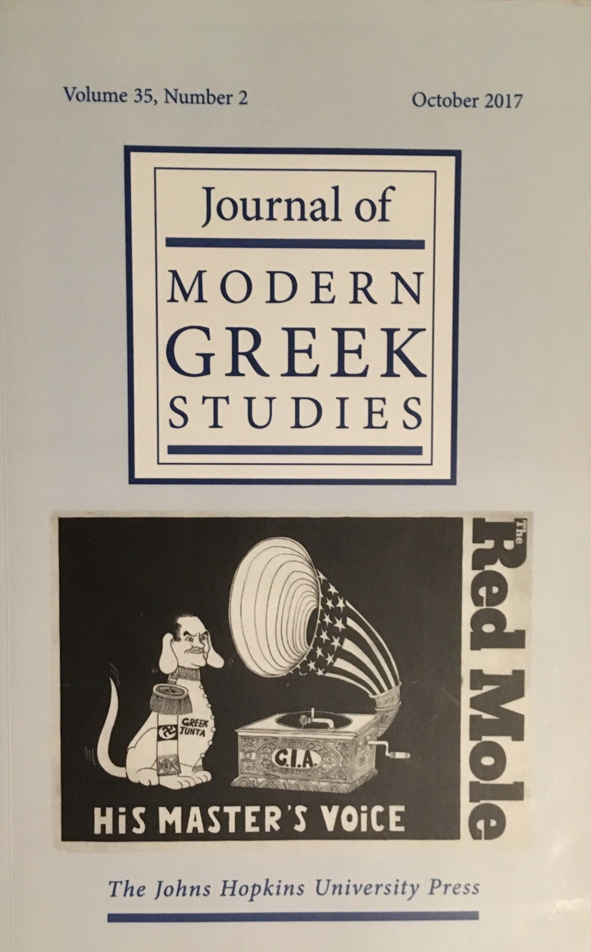 book cover image: "Journal of Modern Greek Studies" 35(2)